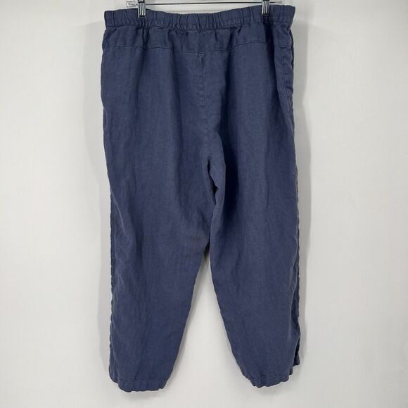 Pure J Jill 100% Linen Pants L Blue Straight Leg Relaxed Lagenlook Beach Cruise - Picture 3 of 10